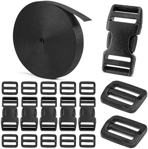 BEYOURD Buckles and Straps Set 1": 6 Yards of Thick Nylon Webbing, 6-Pack Heavy Duty Adjustable Quick Side Release Plastic Buckles