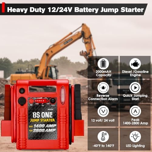 24V / 12V Jump Starter, Heavy Duty 1200/2400 Peak Amp Sealed Lead Acid Battery Jump Starter for Car Truck Tractor Excavator