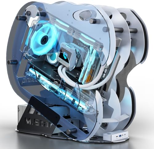 MegaPC Upgraded Open-Frame Mid-Tower Micro-ATX/Mini-ITX Gaming PC Case, Tempered Glass Side Panel, Pre-Installed ARGB PWM Fan, with USB3.0, Type-C