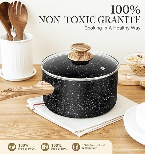 MICHELANGELO 3 Quart Saucepan with Lid, Nonstick Sauce Pan with Lid, Small Sauce Pot, Granite Coating Sauce Pan 3 Quart