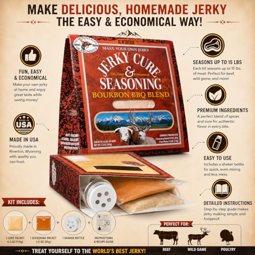 Hi Mountain BOURBON BBQ BLEND Jerky Seasoning and Cure Kit | Beef & Venison | Sweet bourbon BBQ flavor, perfect jerky seasoning for deer, elk