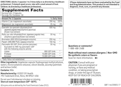 Klaire Labs SFI Health Quercetin-Bromelain Forte - Immune & Seasonal Support Enzymes with Pancreatic, Proteolytic, Bromelain