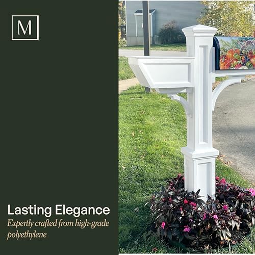 Mayne Westbrook Decorative Mail Post with Planter, White | For post-mount mailboxes, Weather & fade resistant, All season, 15-year warranty