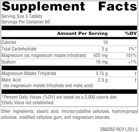 Source Naturals Magnesium Malate, 3,750 mg - 180 Vegetarian Tablets | Supports Muscles and Energy Production*