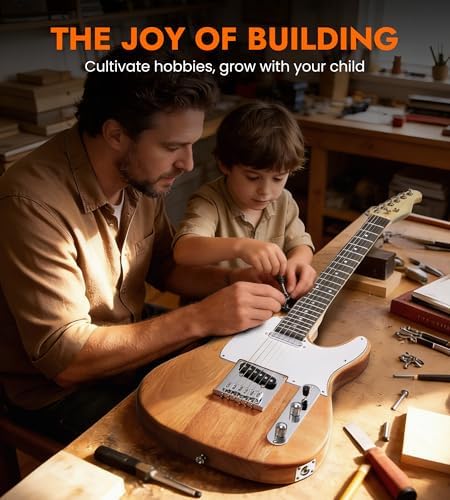 Tostar DIY Electric Guitar Kit, Solderless, Multi Sanded Polished Body, ST | Mahogany Body, Canadian Maple Neck, SSS Pickups, 6 String Tremolo Bridge, Complete Accessories, Hands On Learning