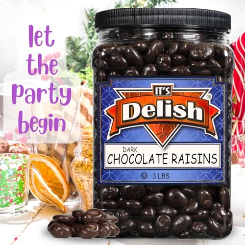 Gourmet Chocolate Covered Raisins by Its Delish, 5 Lbs Bulk Bag | Dark Chocolate with Raisins Healthy Snacking | Dried Raisin Chocolate Candy Snacks | USA Made, Vegan, Kosher Parve