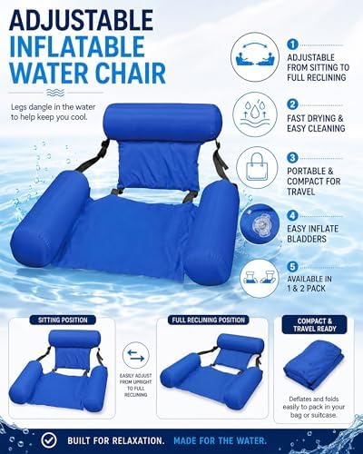 Poolmaster Water Chair Inflatable Swimming Pool Float Lounge, Blue