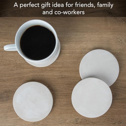 Thirstystone Round Natural Sandstone Coaster 4 Pack | 4" Diameter, Protective Cork Backing, Absorbent