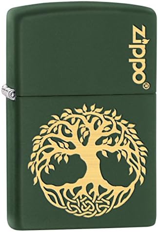Zippo Lighter: Engraved Tree of Life - Green Matte 79509