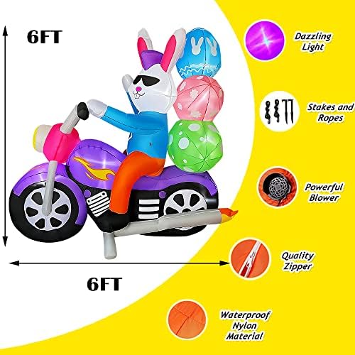 SEASONBLOW 6 FT Easter Inflatable Bunny on Motorcycle with Eggs Decorations Light Blow Up Rabbit for Yard Lawn Garden Home Outdoor Indoor Holiday