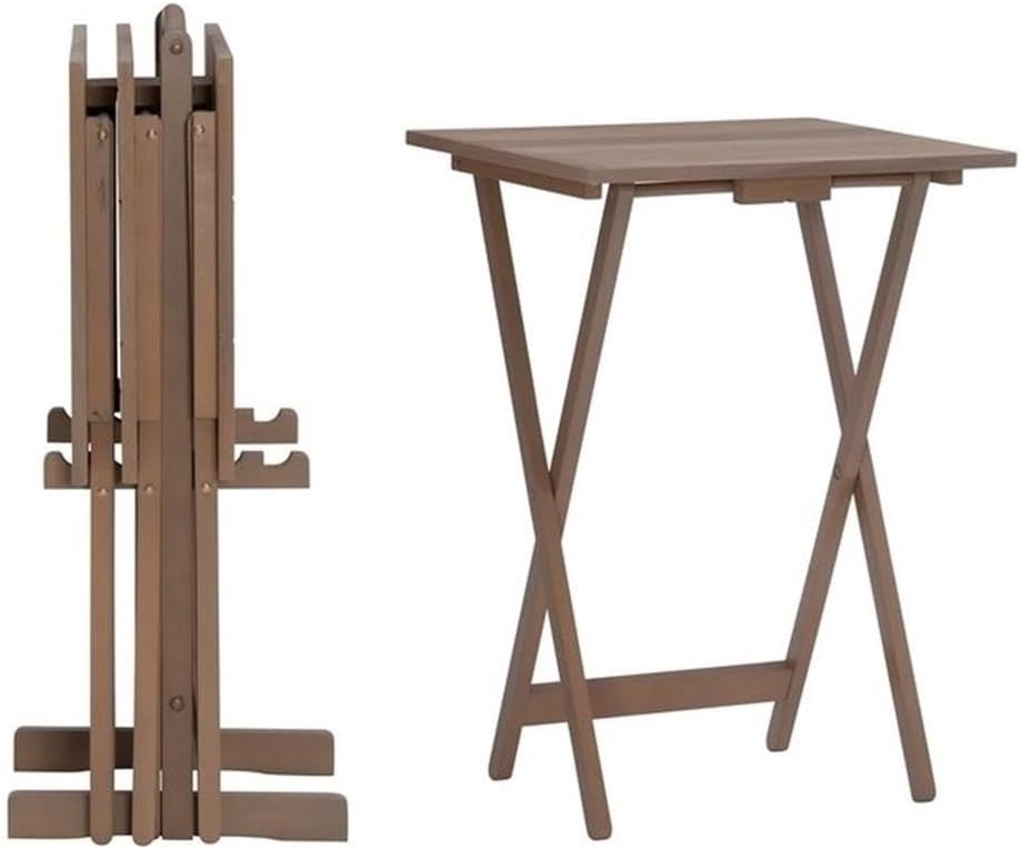 Riverbay Furniture 5 Piece TV Tray Table Set, Faux Marble Tops, Rubberwood and MDF, Brown Finish, Includes 4 Folding Tray Tables and 1 Storage Stand, Compact Design for Living Room or Home Use
