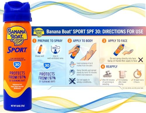 Banana Boat Sun Screen Sport Spray SPF 30 UltraMist Coolzone 1.8 oz (Travel Size), 2 units