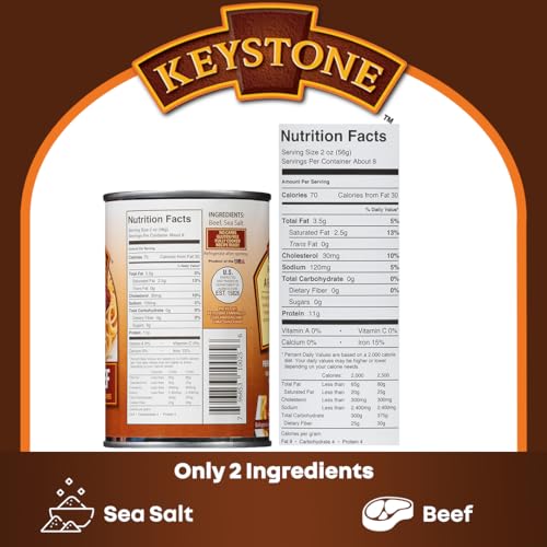 Keystone Meats All Natural Heat and Serve Ground Beef 14 Oz Fully Cooked Canned Meat Shelf Stable Emergency Survival Canned Food Ready to Eat No Preservatives Gluten Free Made in USA Pack of 2