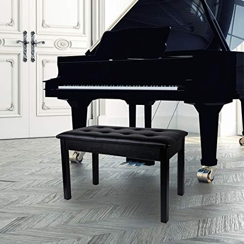 MU PU Leather Padded Piano Bench with Waterproof Cushion and Inner Solid Flip-Top Extra Music Storage for 2 People (Black)
