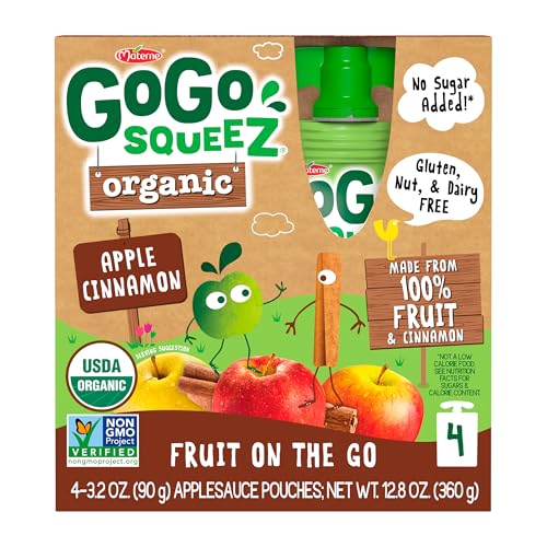 GoGo squeeZ No Sugar Added Organic Applesauce, Apple Apple, 48 Count | Kids on the go fruit snack made with applesauce & fruit puree; 3.2 oz pouches, gluten and nut free, recloseable cap, BPA-free