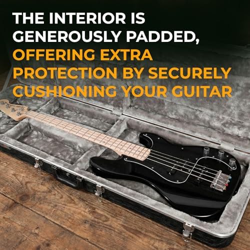 Gearlux Bass Guitar Hard Case, Fits Fender Precision/Jazz Bass and More with Exterior Lock and Key, Interior Accessory Compartment, and Plush Interior Padding - Black