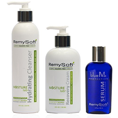 Sulfate-Free 3-Step Detangling Kit: Hydrating Shampoo + Recovery Conditioner + Serum for Human & Synthetic Extensions Wigs Weaves Lace Fronts
