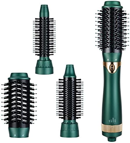 3 in 1 Hair Dryer and Volumizer, Ceramic Negative Ion Curling Dryer Styler with 3 Interchangeable Brush Heads, Green