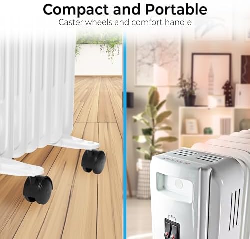 Comfort Zone Electric Oil-Filled Radiant Radiator Space Heater, Never Refill, Adjustable Thermostat, Tip-Over Switch & Overheat Protection System
