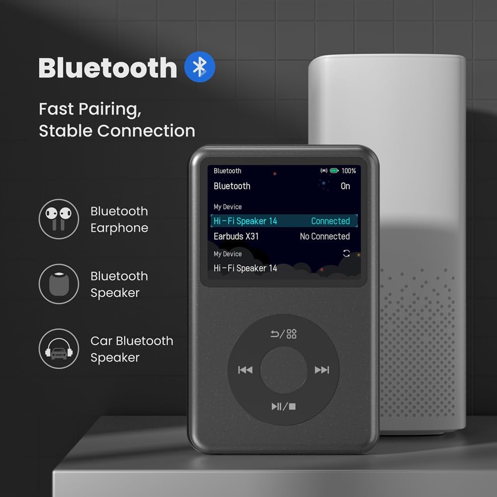 MP3 Player with Bluetooth 128GB Portable Music Digital Players Supports Playlist Audiobook Video Nice Gadget for Kids Black
