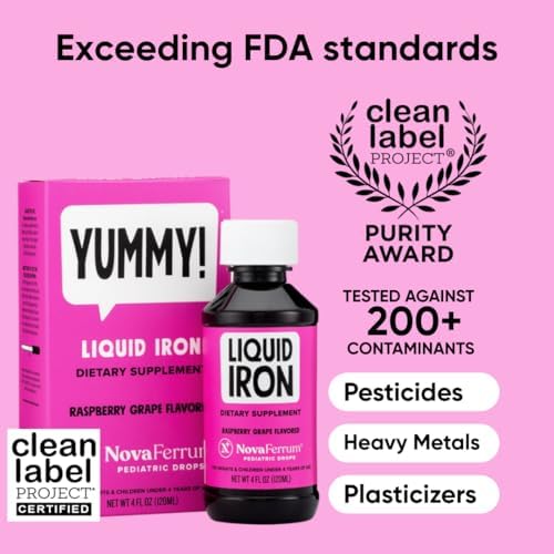NovaFerrum Yummy | Pediatric Drops Liquid Iron Supplement for Infants and Toddlers | Liquid Iron for Kids | 15mg of Iron Per 1mL Dose | Ages 4 & Under | Gluten Free Certified | Sugar-Free | Raspberry