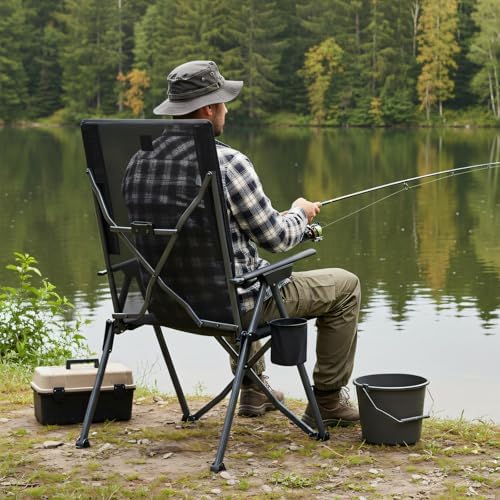 EVER ADVANCED Reclining Camping Chairs for Adult Supports 350lbs Mesh Black | Lightweight, Folding Recliner with Adjustable Back