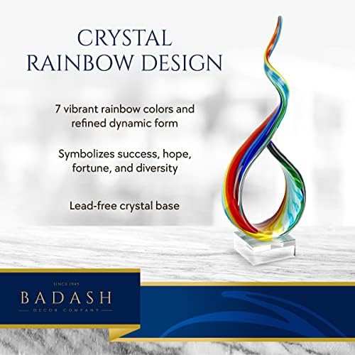 Badash Rainbow Murano-Style Art Glass Sculpture Centerpiece, 18 Inch | Murano-style art glass sculpture for tabletop decor, living rooms, offices, shelves, console tables and gifts