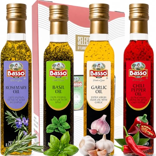 BASSO 1904 Infused Extra Virgin Olive Oil Gift Box Set, 8.5 Fl Oz (250 ml)