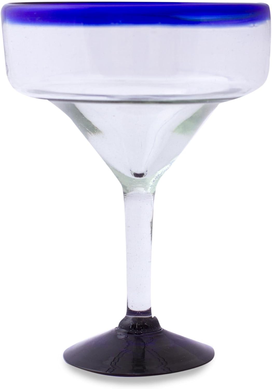 NOVICA - 284619 NOVICA Clear Blue Rim Glass Eco-Friendly Margarita Glasses, 13 Ounces, 'Cobalt Contrasts' (Set Of 6)