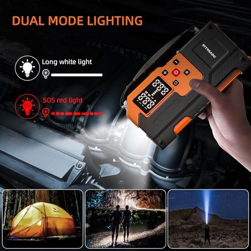4000A 14.8V Car Battery Jump Starter with 150PSI Air Compressor | Auto-Off Portable Tire Inflator Jump Box (10L Gas/10L Diesel) Power Bank SOS LED