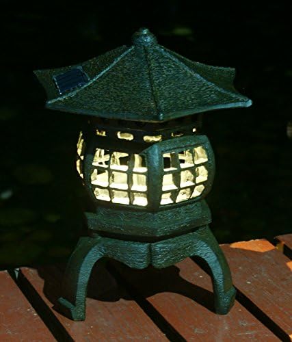 TIAAN Japanese Garden Lantern, “Yukimi-gata” Designed, Super Bright LED Illuminated Pagoda Light, Solar Power Garden Lantern， Stone-Look Finish