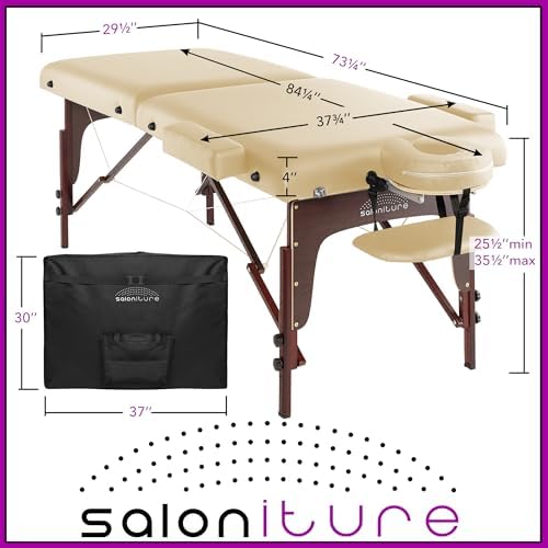 Saloniture Professional Portable Lightweight Bi-Fold Memory Foam Massage Table with Reiki Panels - Includes Headrest, Face Cradle
