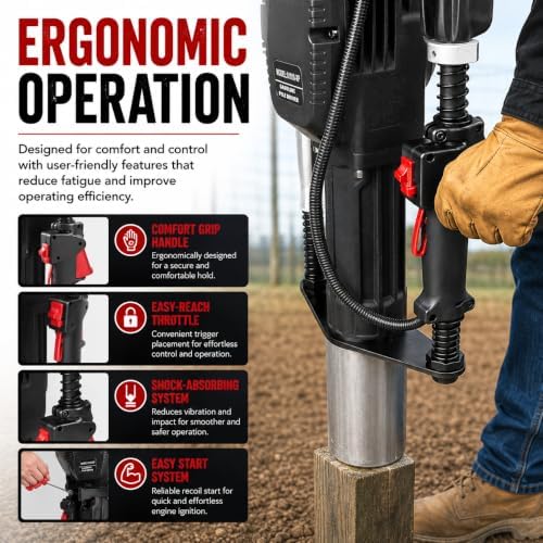 XtremepowerUS 38cc Gas Powered Fence Post Driver, 4-Stroke T-Post Driver, Heavy Duty Gasoline Pile Driver for T-Posts, Ground Rods & Steel Stakes