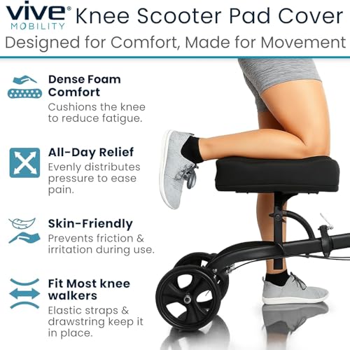 Vive Mobility Knee Scooter Pad Cover - Accessories Cushion Cover | Comfort (Dense Foam) - for Broken Leg Crutch Cart Roller, Injuries, Surgery, Foot