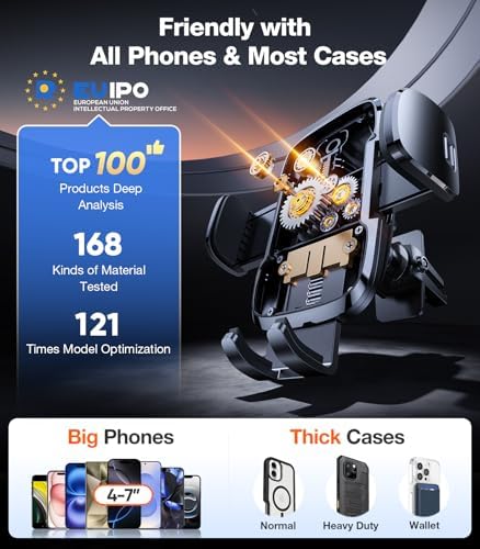 TORRAS Ultra-Durable Phone Holders for Your Car【96+LBS Strongest Suction】 Car Phone Holder Mount, Safety Certs Cell Phone Car Mount Truck for Dashboard Windshield Vent for iPhone 17 16 15 14 Pro Max