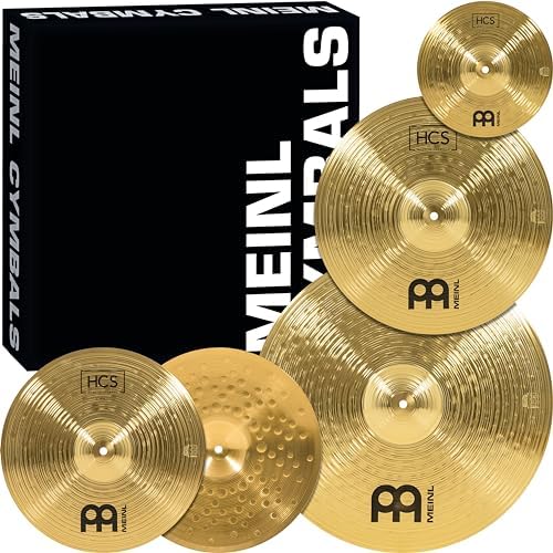 Meinl Cymbal Set Box Pack with 14” Hihats, 20” Ride, 16” Crash, Plus a FREE 10” Splash – HCS Traditional Finish Brass – Made In Germany
