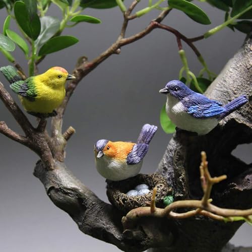 3 Pcs Miniature Bird Decorative Figurines Garden Statue Birds Figures Decor Mini Bird Figures Animal Cake Topper Flower Pots Plant Ornaments Fairy