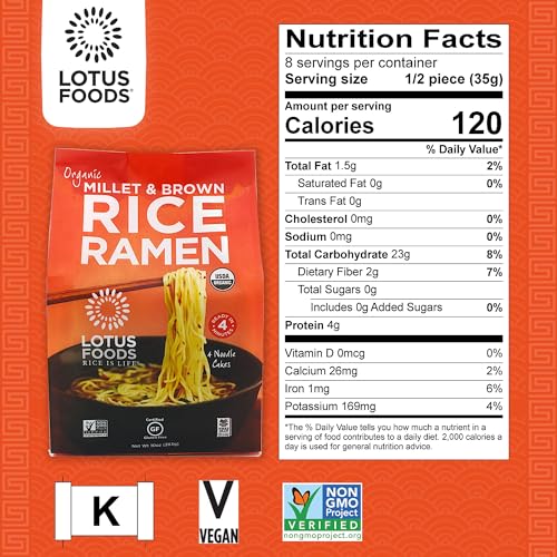 Lotus Foods Organic Millet & Brown Rice Ramen - 10 Oz Bags (Pack of 6) | Gluten Free Rice Ramen, Whole Grain Ramen Noodles, Low Sodium Rice Noodles, USDA Organic, Vegan