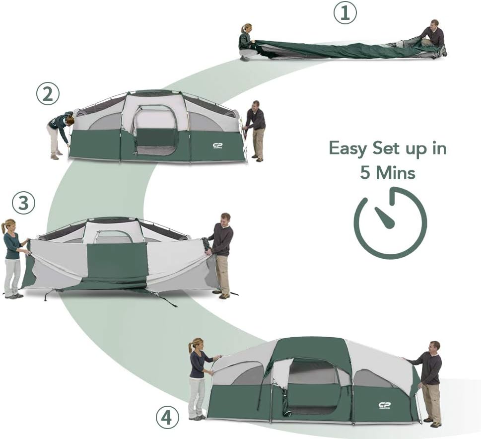 CAMPROS CP 8 Person Camping Tent, Room Divider, Rainfly, Weather Resistant