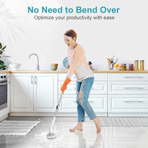 Ultrean Spin Brush, Cordless Electric Spin Scrubber with 4 Replaceable Brush Heads Adjustable Extension Handle