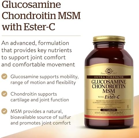 Solgar Extra Strength Glucosamine Chondroitin MSM w/Ester-C, 180 Tablets | Promotes Healthy Joints, Supports Comfortable Movement & Collagen Formation