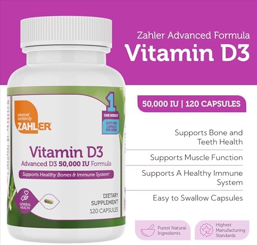 Zahler - Advanced Vitamin D3 50000 IU capsules (120 Count) Kosher Vegetarian Friendly Vitamin D for Immune Support, Bone
