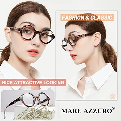 MARE AZZURO Round Reading Glasses 2.5 Women Stylish Readers 0 1.00 1.25 1.50 1.75 2.00 2.25 2.50 2.75 3.00 3.50 4.00 5.00 6.00 (Black 250)