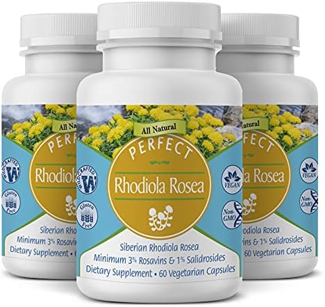 Perfect Supplements Rhodiola Rosea, for Better Focus, Energy, and Stress Relief, Optimal 3% Rosavins to 1% Salidroside Ratio, a Natural Adaptogen ~60 Vegetable Capsules
