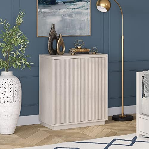 Henn&Hart 28" Fluted Accent Cabinet, Sideboard Buffet, Beech White | Ribbed doors and clean lines create modern charm, with hidden storage