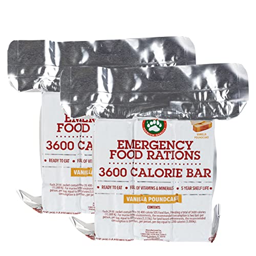 Grizzly Gear Emergency Food Rations- 3600 Calorie Bar (Vanilla Poundcake) - 3 Day, 72 Hour Ready To Eat Supply For Disaster, Hurricane, Flood Preparedness - Non Thirst Provoking - 5 Year Shelf Life
