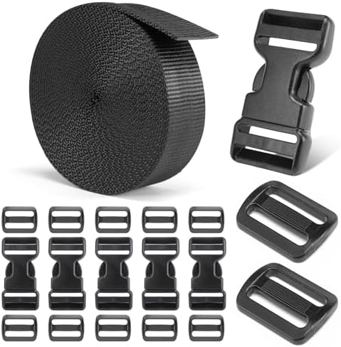 BEYOURD Buckles and Straps Set 1": 6 Yards of Thick Nylon Webbing, 6-Pack Heavy Duty Adjustable Quick Side Release Plastic Buckles