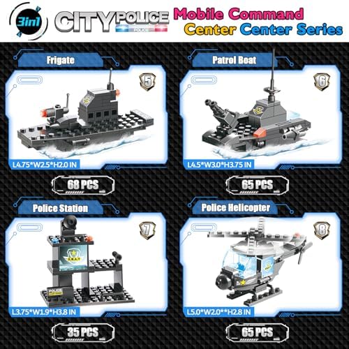 1110 PCS SWAT City Police Set Cop Car Building Set with Helicopter, Boat, Police Station, Mobile Command Center Truck Toys in 25 Different Models
