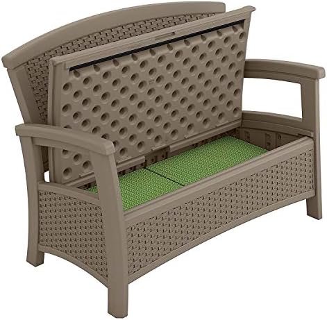 Suncast Outdoor Wicker Love Seat with 23-Gallon Storage, Comfortable Seating for Two, Ergonomic Back Support, All-Weather Furniture for Patio, Deck, and Garden, Java, Made in the USA