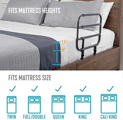 Able Life Bedside Extend-A-Rail, Adjustable Senior Bed Safety Railing and Stand Assist Grab Bar, Extendable Guardrail for Seniors and Elderly Adults